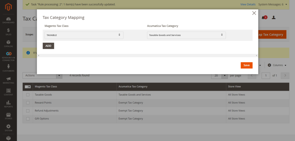 Tax category mapping add